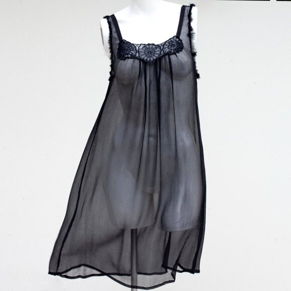 Poleci Sequined Silk Slip Dress Black Size M - Picture 1 of 8